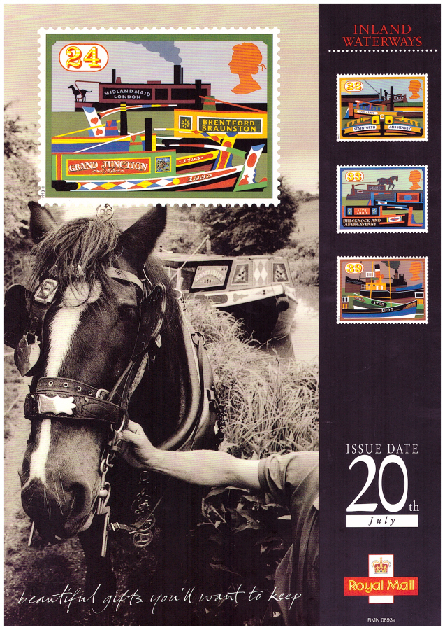 (image for) 1993 Inland Waterways Royal Mint Post Office A4 poster. RMN 0893a.